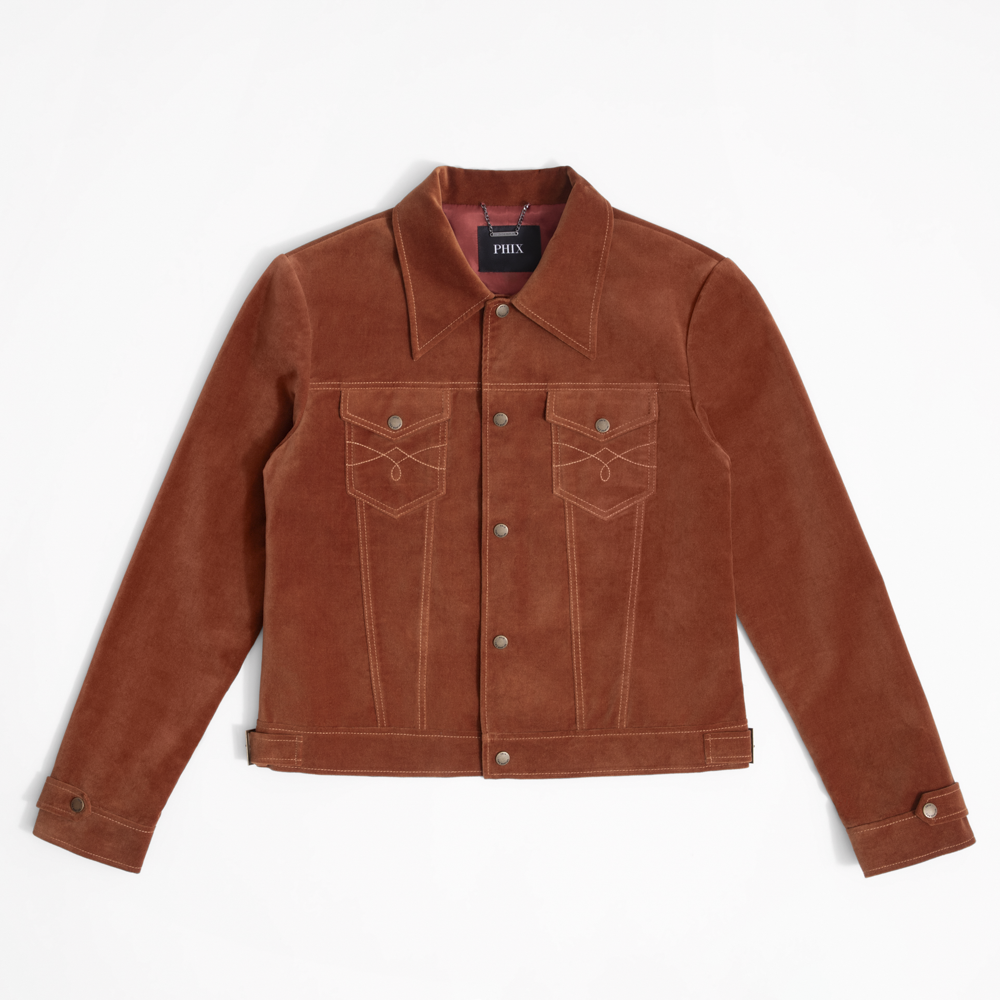 【Eaphi】CLASSIC WAVE JACKET ―FAUX SUEDE Phix X The Beatles Brown Faux Suede Western Jacket - The Beatles