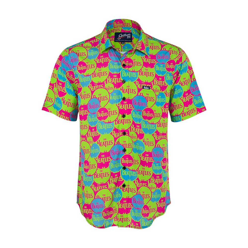 The Beatles Color Circle Logos Short Sleeve Button Down Front