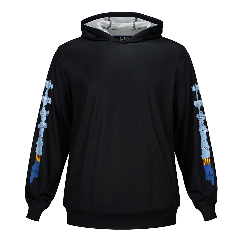 The Beatles UPF 50 Blue Arms on Black Hoodie Front
