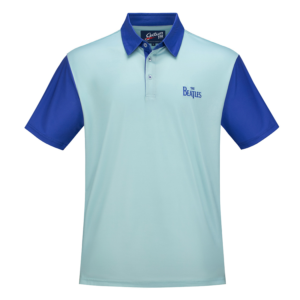 The Beatles Dry Fit Polo Blue Beatles on Blue Front