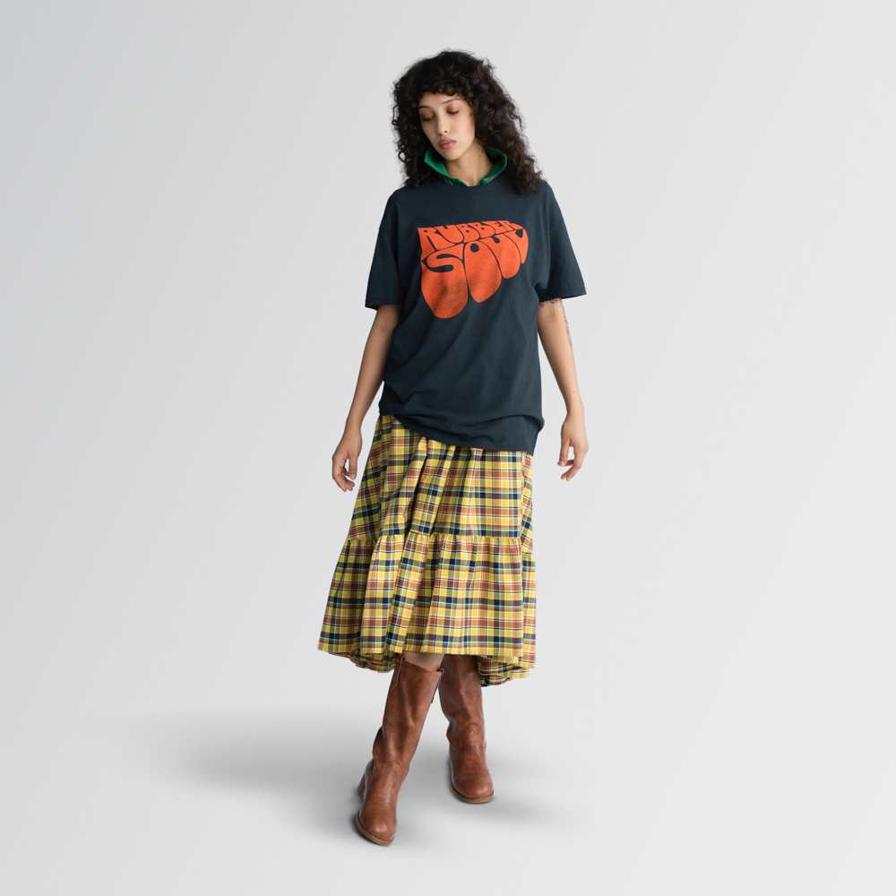 Rubber Soul Black & Orange Distressed Tee Model 1