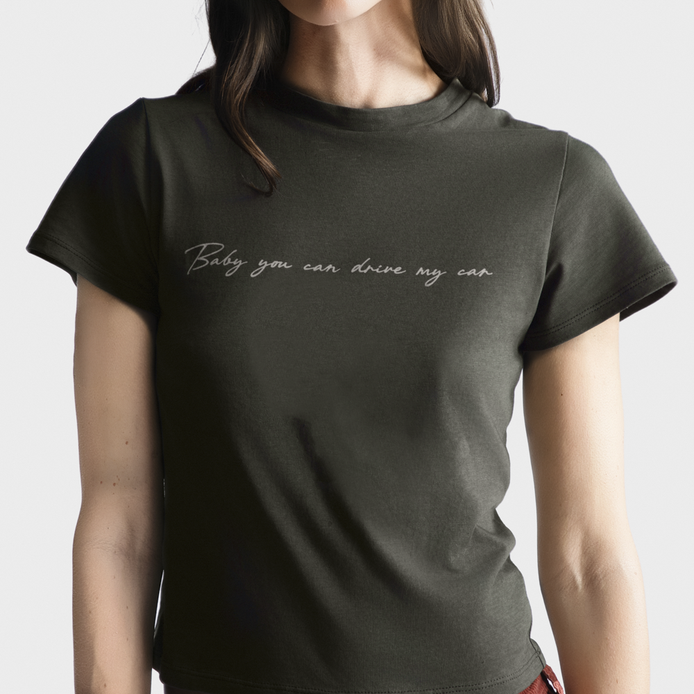 Rubber Soul Baby You Can Drive My Car Handwritten Baby Tee Model 2