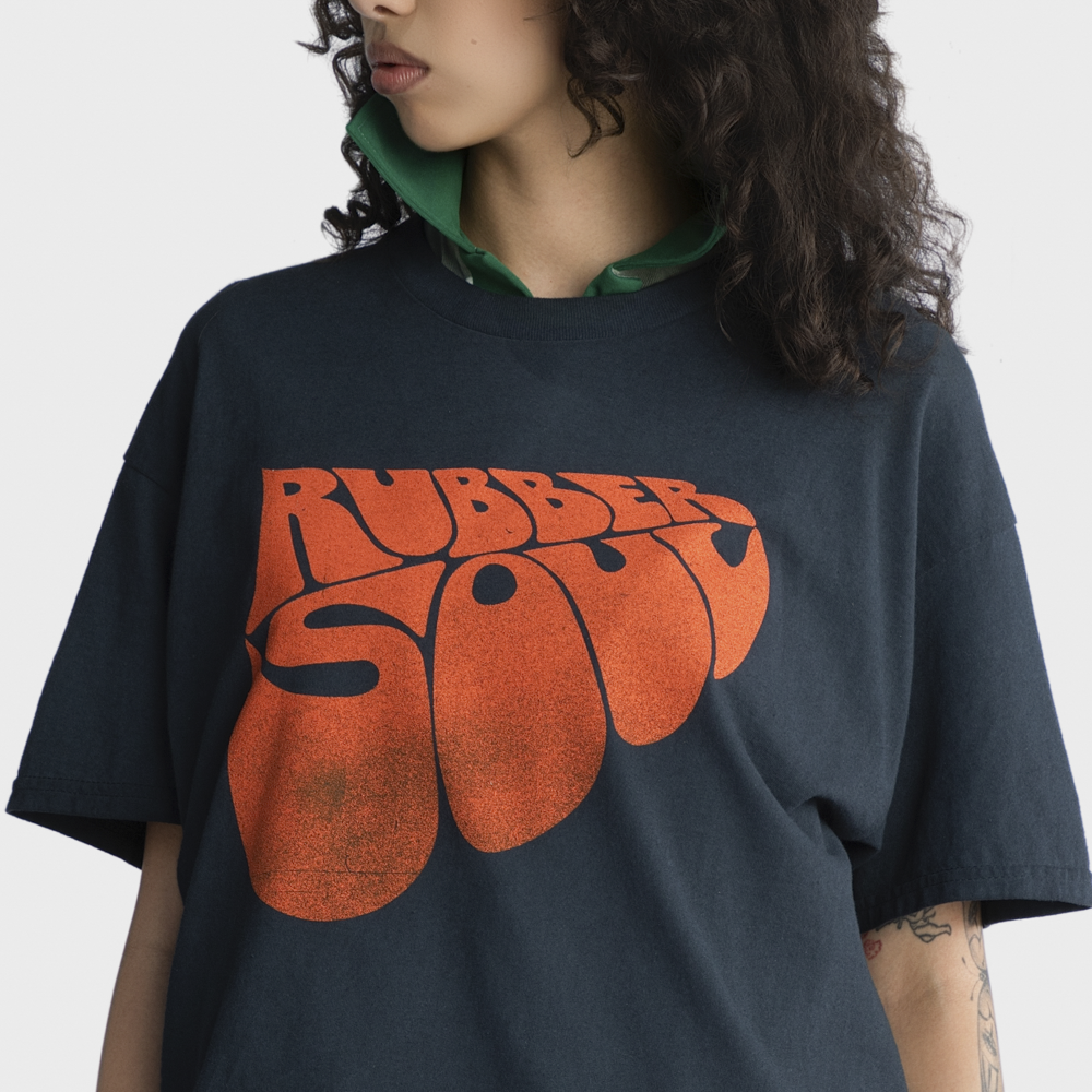 Rubber Soul Black & Orange Distressed Tee Model 2