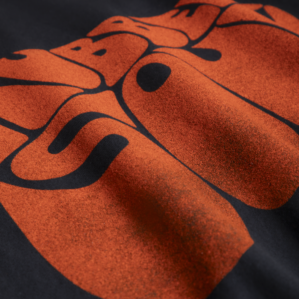 Rubber Soul Black & Orange Distressed Tee Model 3