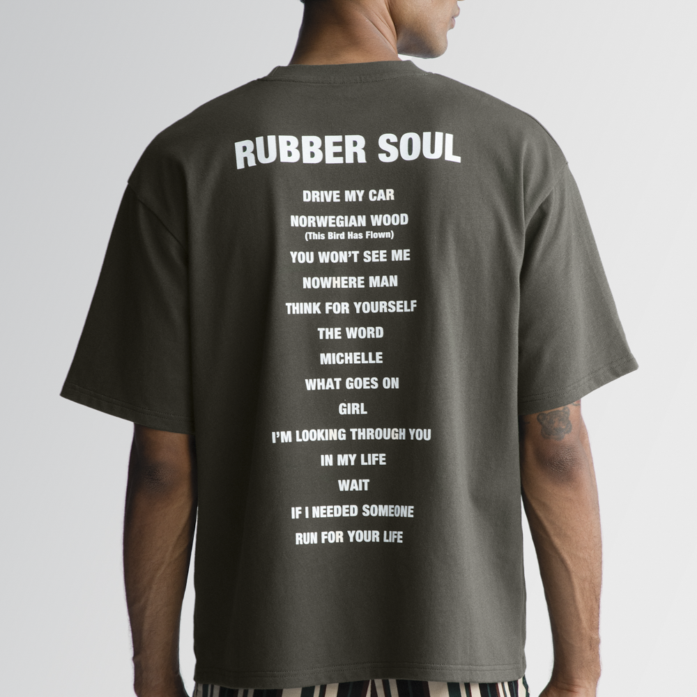 Rubber Soul Boxy Tracklist Tee Model 5