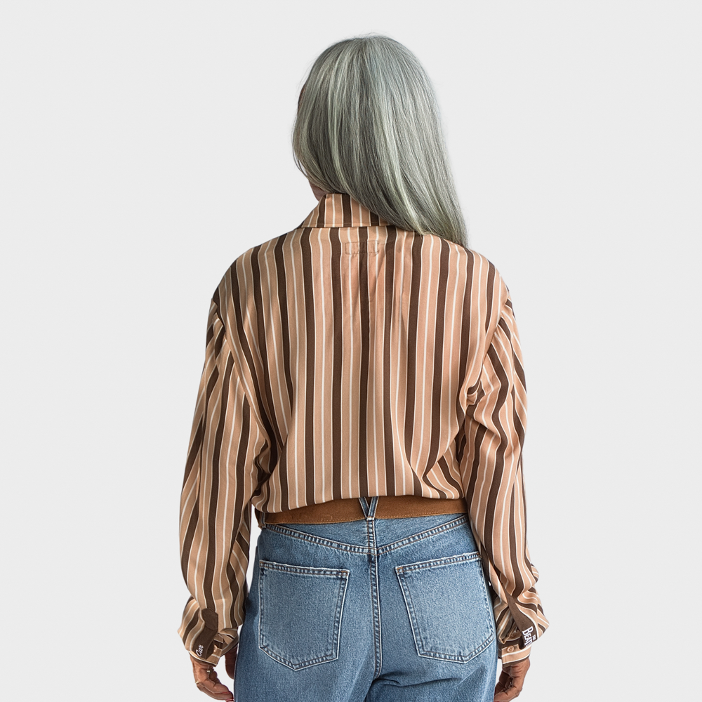 Phix X The Beatles Brown Stripe Point Collar Shirt Model 5