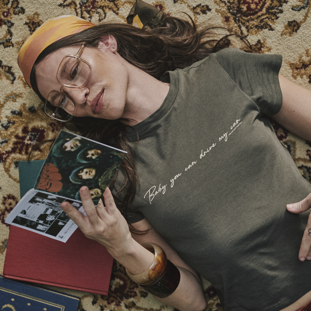 Rubber Soul Baby You Can Drive My Car Handwritten Baby Tee Model 6