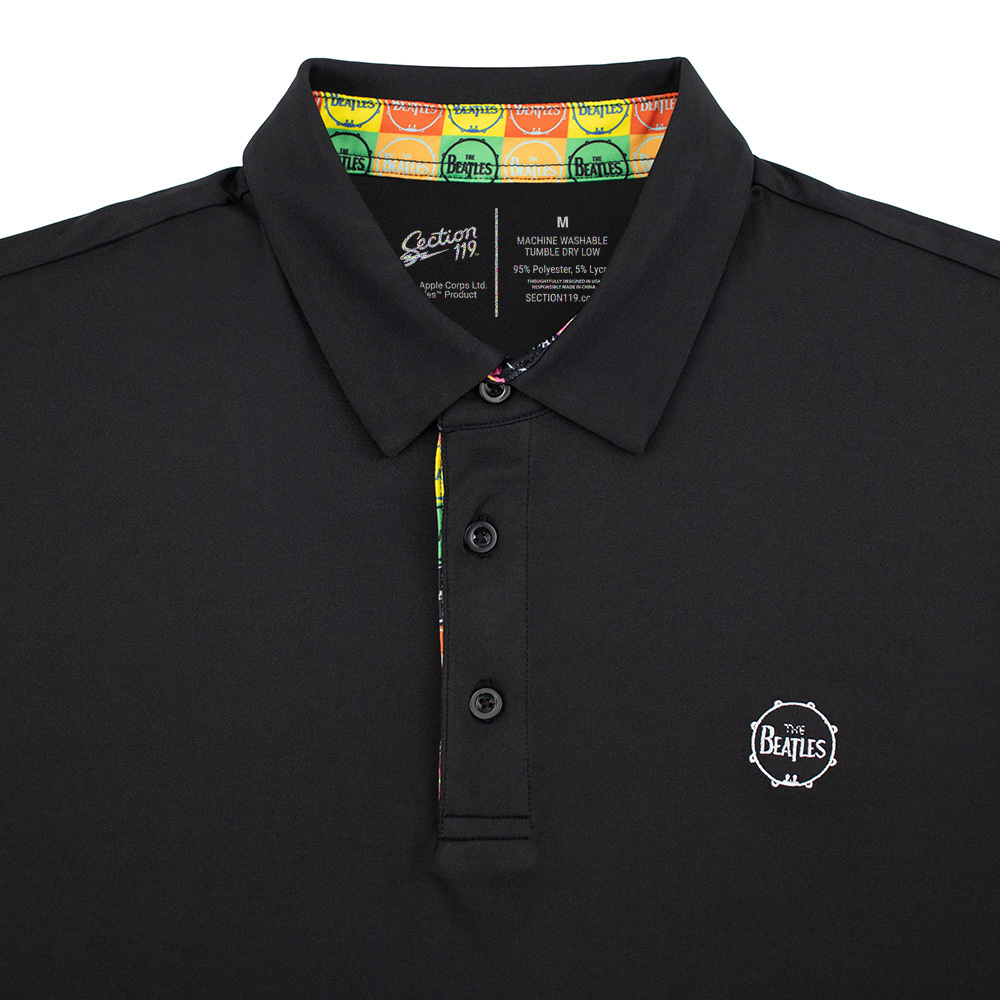 The Beatles Dry Fit Polo Circle Beatles on Black Collar