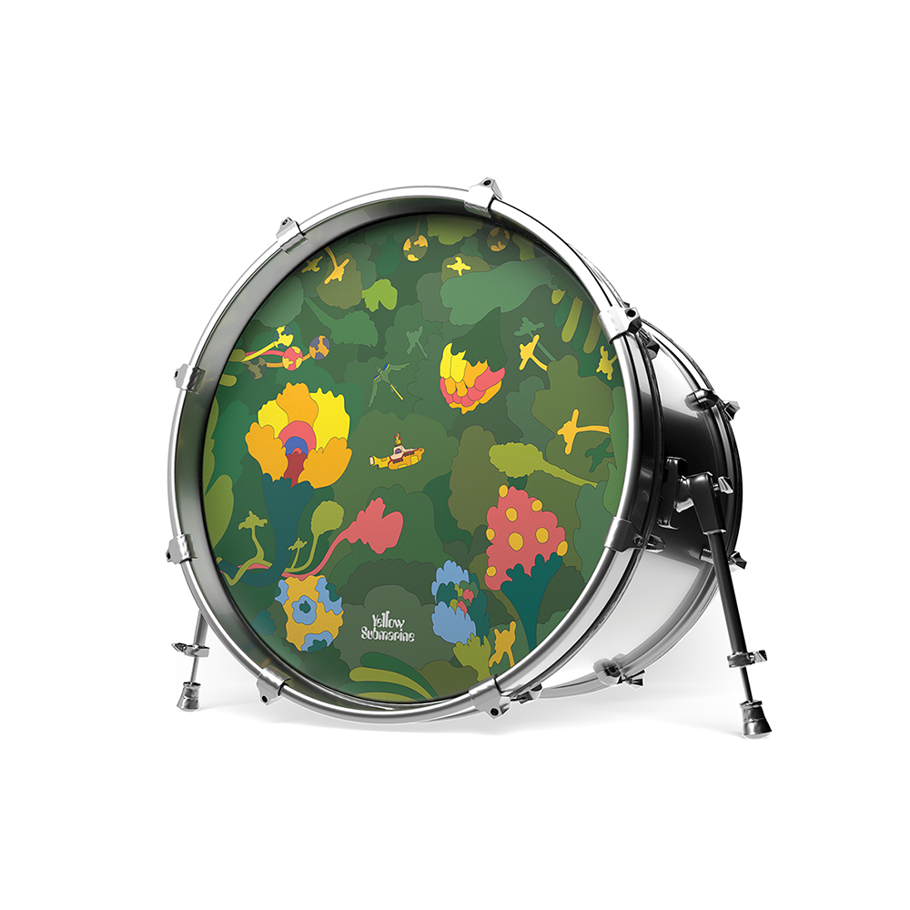 20" Yellow Submarine Resonant Bass Drumheads - Green on Drum