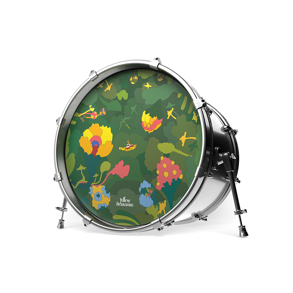 22" Yellow Submarine Resonant Bass Drumheads - Green on Drum