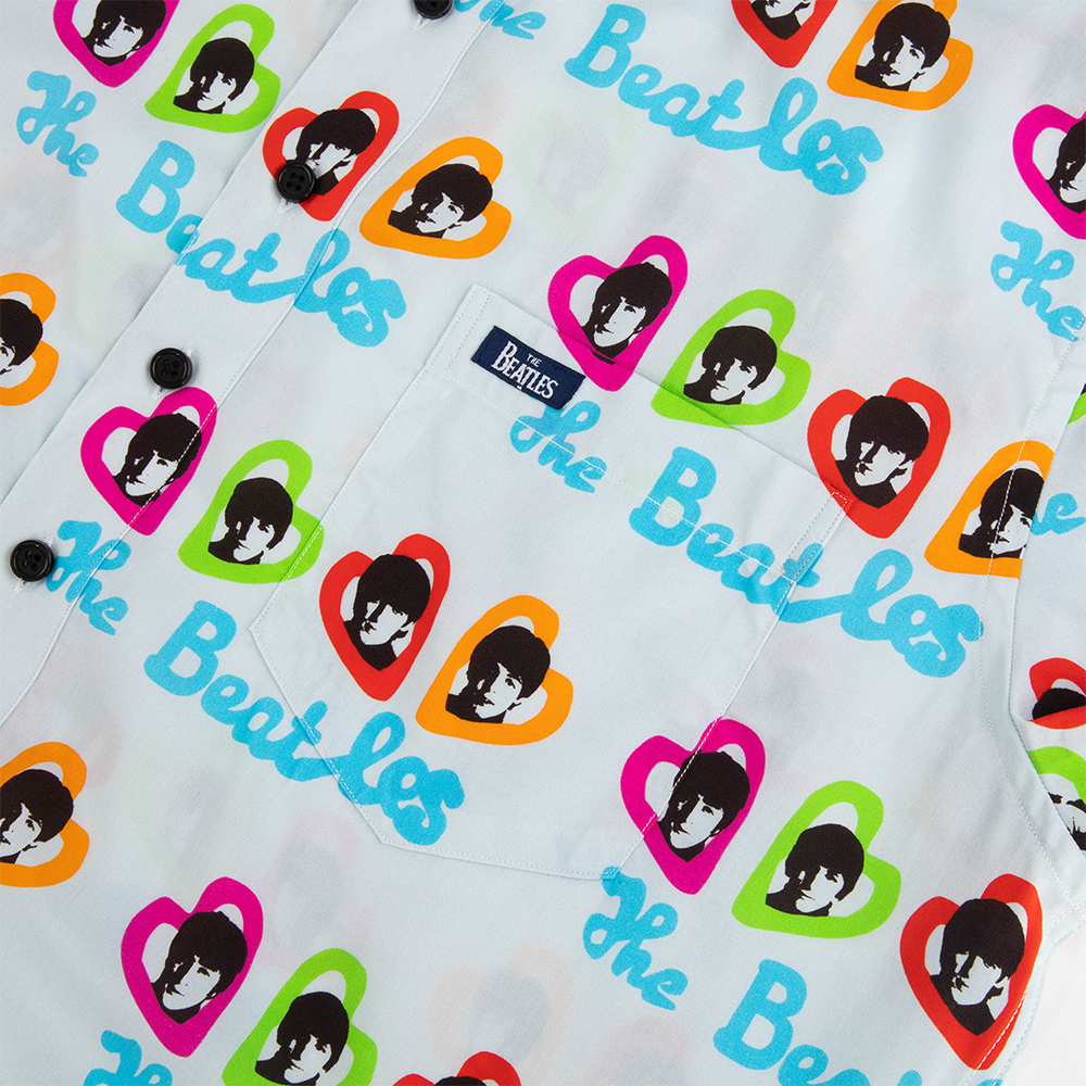 The Beatles Hearts Short Sleeve Button Down Pocket