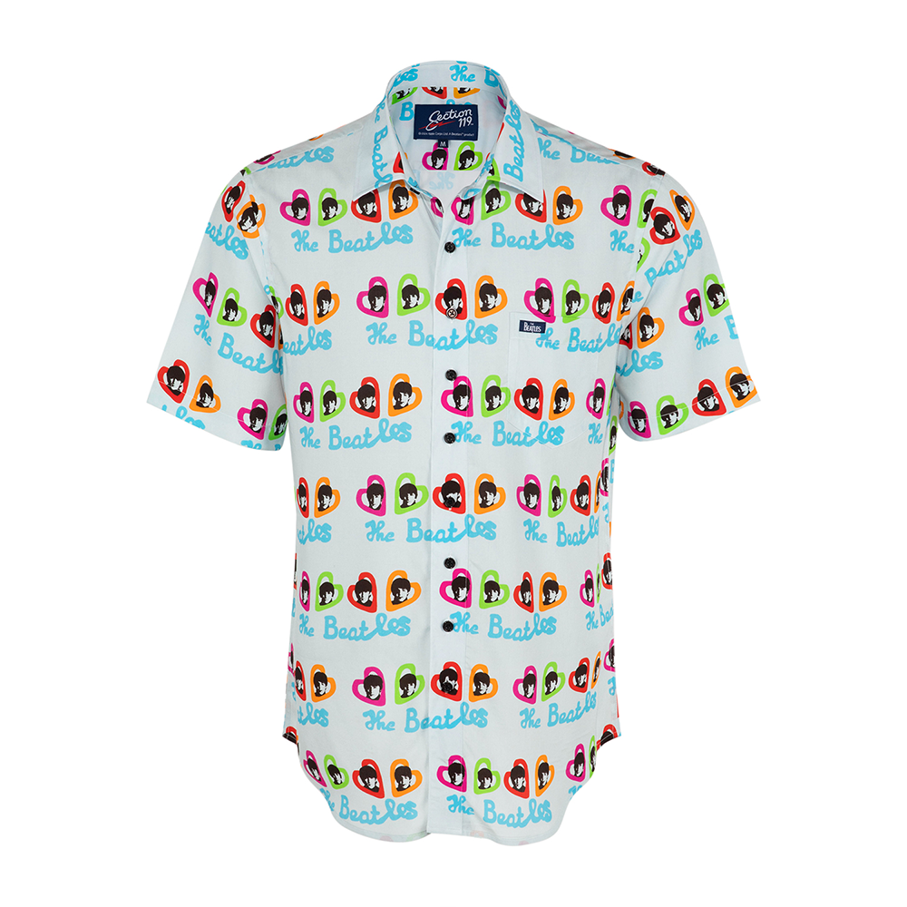 The Beatles Hearts Short Sleeve Button Down Front