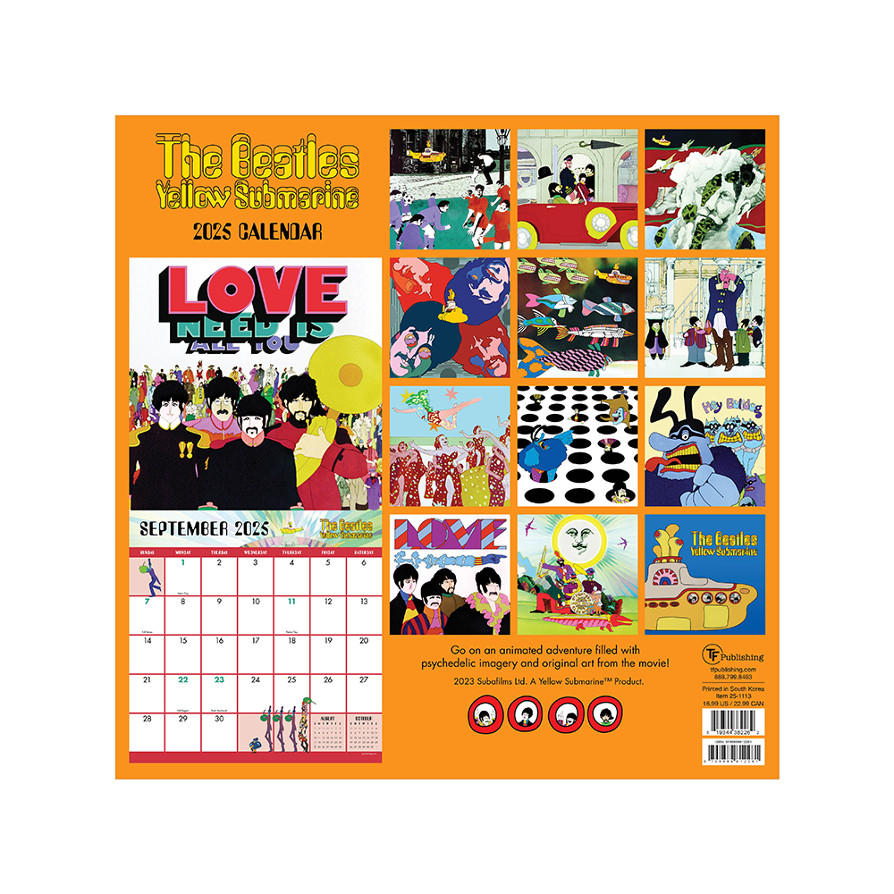 The Beatles: Yellow Submarine 2025 Wall Calendar Back