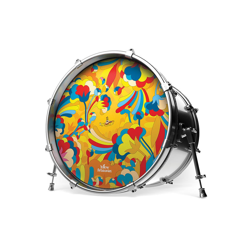 20" Yellow Submarine Resonant Bass Drumheads - Yellow on Drum