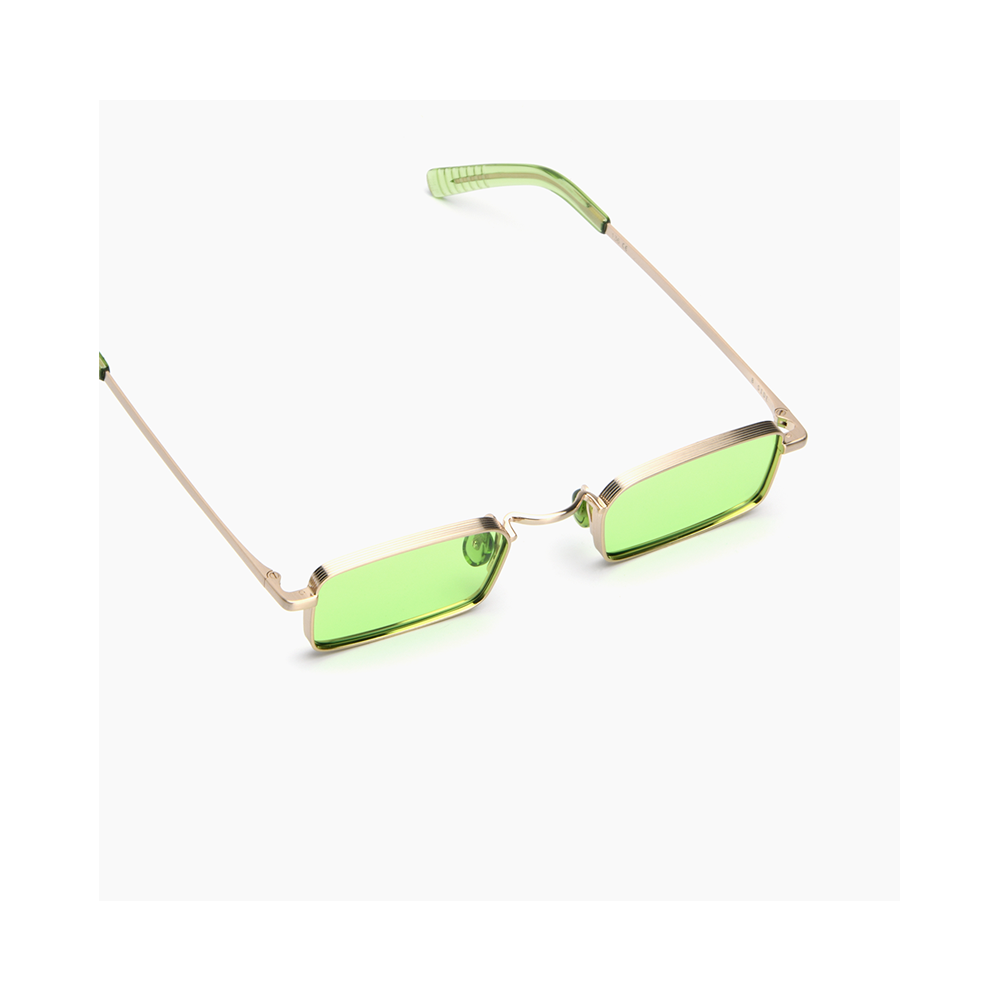 True Vintage Horn Rimmed Semi Rimless Sunglasses Green Tinted Oval Lens 49mm